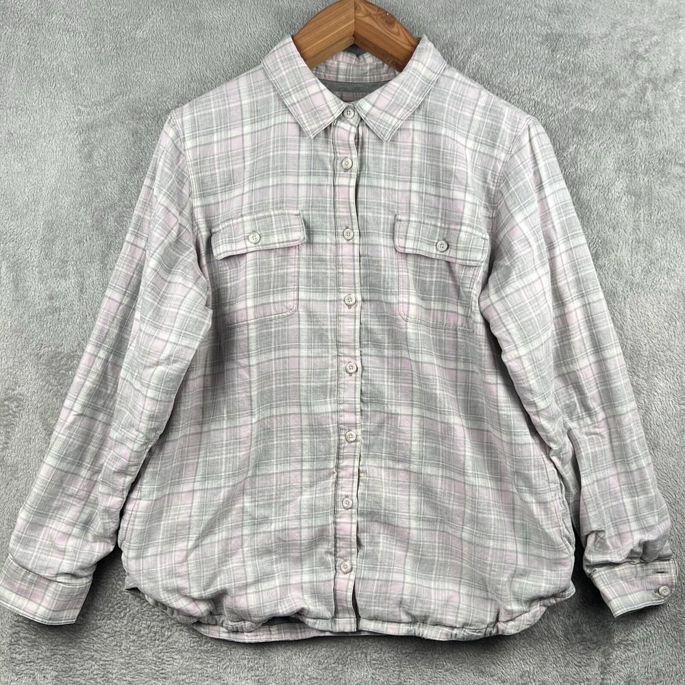 L.L. Bean Long Sleeve Button Front Lined Shirt Women's Large Pink Gray‎ Plaid